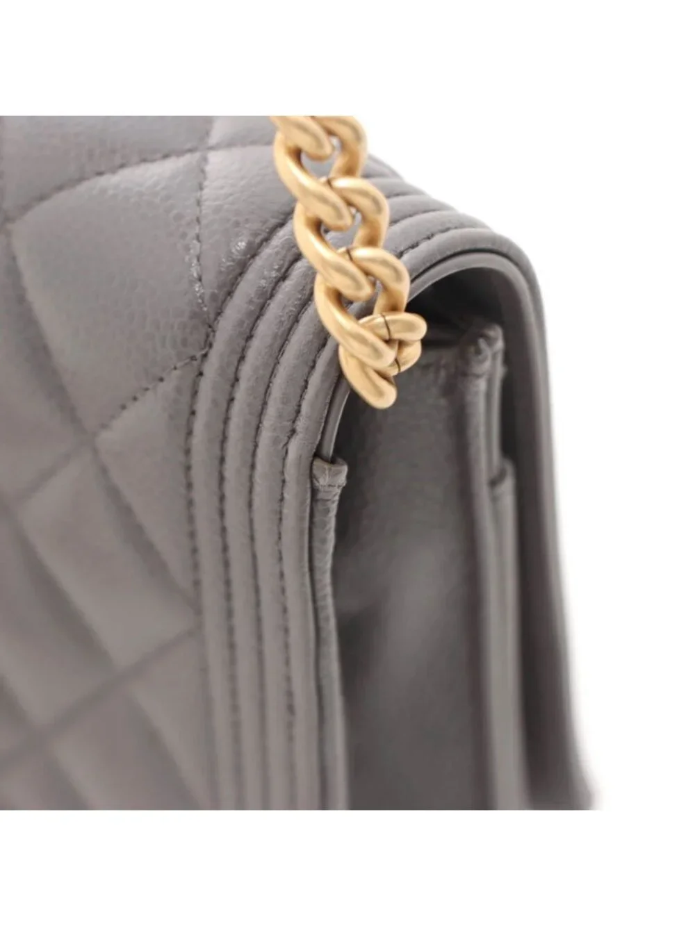 Chanel Boy Chain Wallet Gray Caviar Shoulder Bag